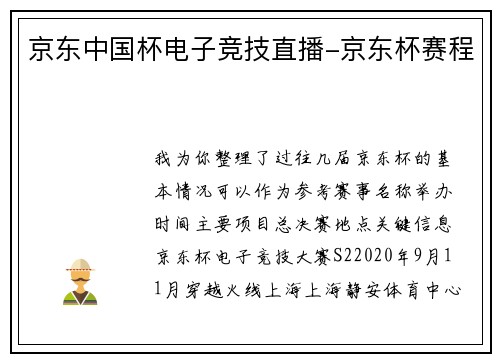 京东中国杯电子竞技直播-京东杯赛程